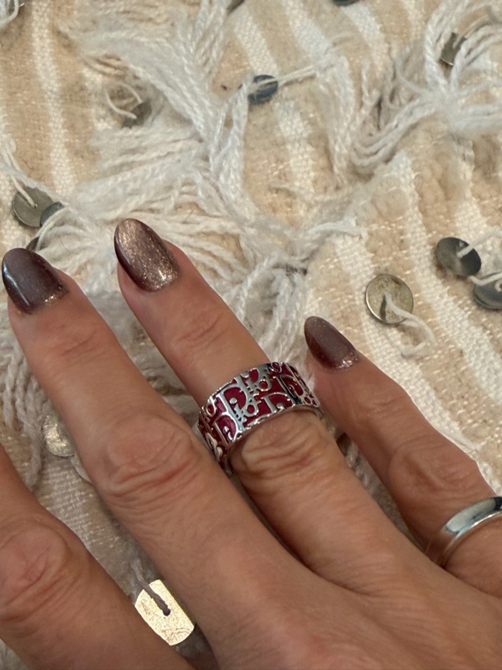 Dior vintage Silver and Red Patterned Women's Statement Ring cuff ring 6 - Picture 10 of 11